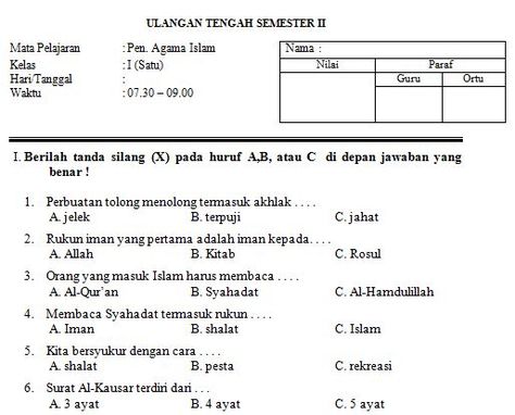 Soal Agama Islam Kelas 1 Sd Semester 2 Kurikulum 2013 - Temukan Jawab