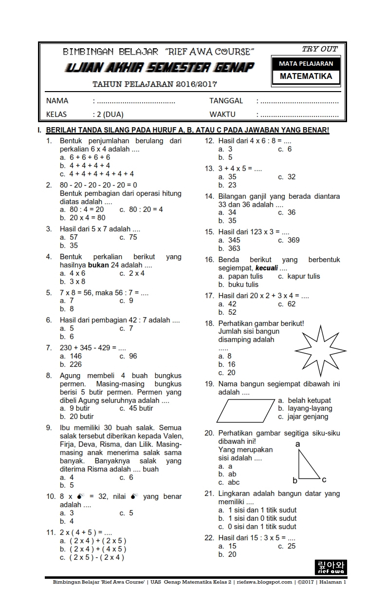 Soal Matematika Essay Kelas 6