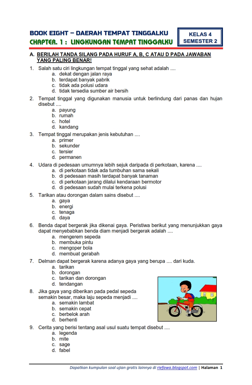 Download Soal Tematik Kelas 4 Semester 2 Tema 8 Subtema 1 - Daerah