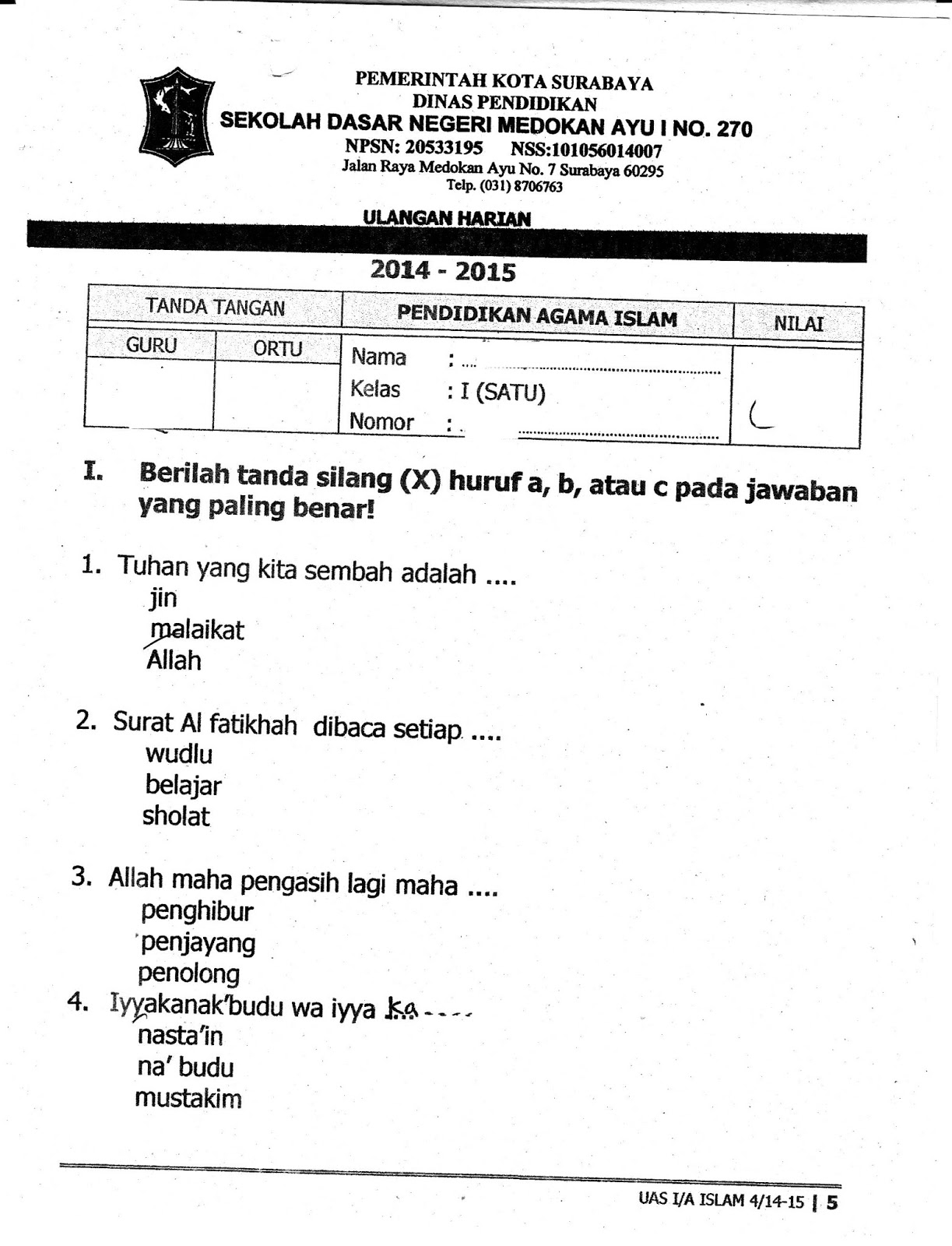 Soal Agama Islam Kelas 1 - Homecare24