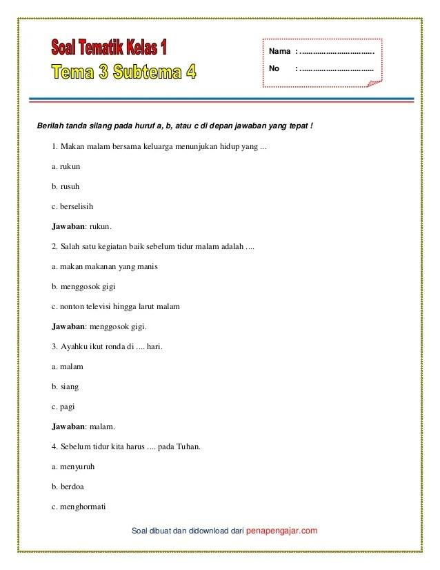 Soal Bahasa Inggris Kelas 5 Semester 1 Dan Kunci Jawaban / Soal