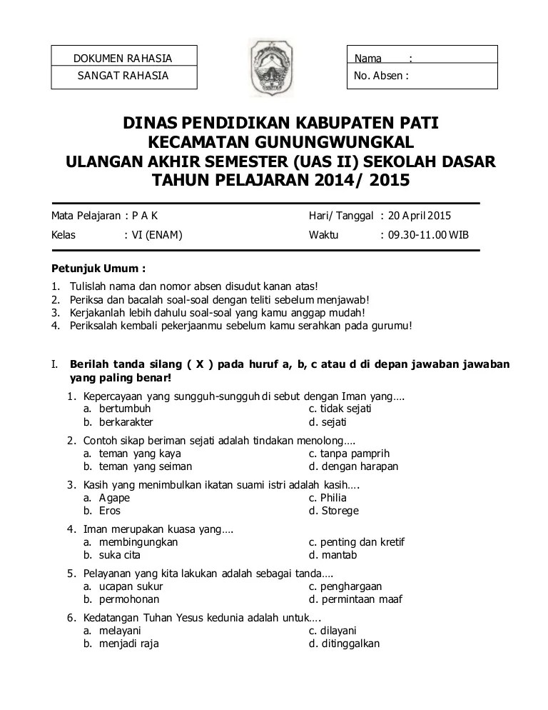 Soal Dan Jawaban Agama Kristen Kelas 11 Semester 1 – Meteor