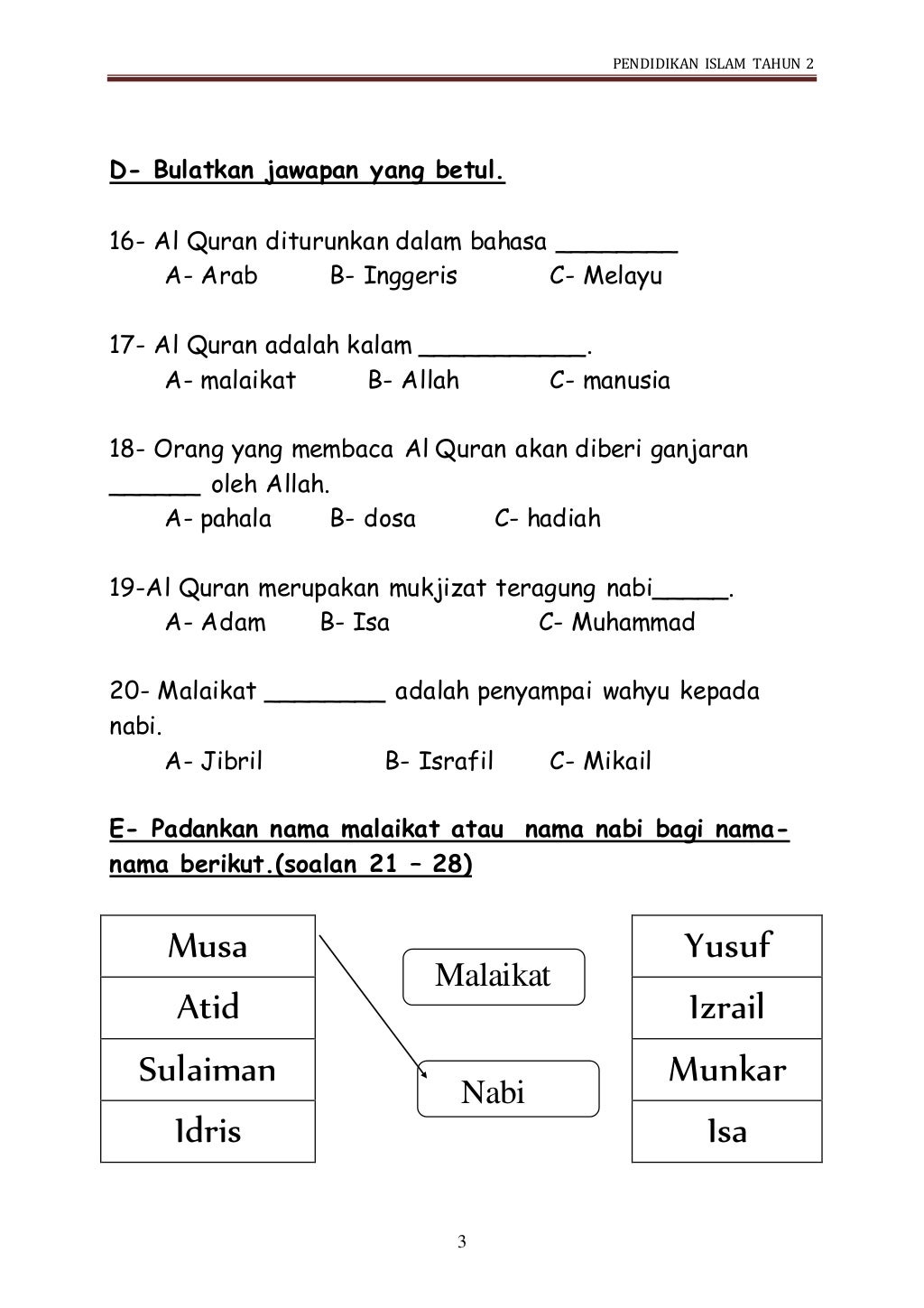 soalan pendidikan islam tahun 2