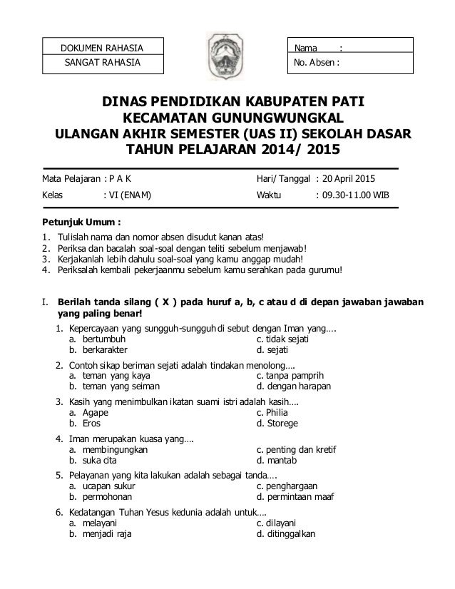 Soal Dan Jawaban Agama Kristen Kelas 11