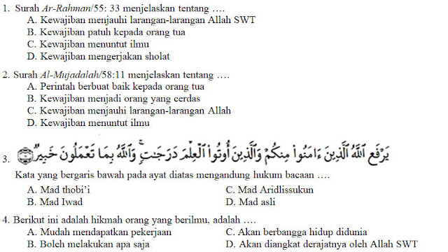 Soal PAI Kelas 7 Semester Ganjil