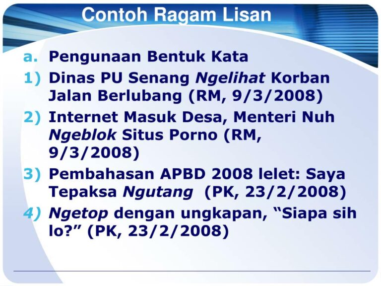 contoh ragam lisan l